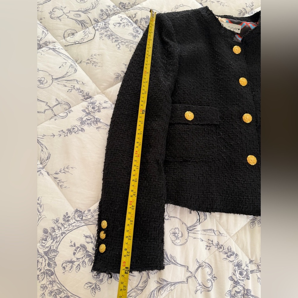Zara Black Textured Blazer with Gold Accents - Picture 8 of 10